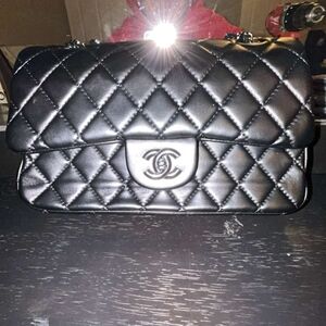 CHANEL Shiny Black Quilted Shoulder Bag